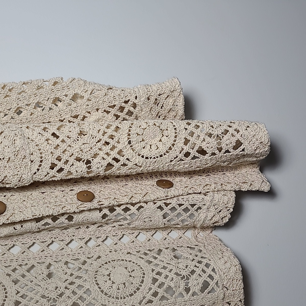 ZARA Open Crochet Cream Button Up Cardigan Shacket Coat Size Large - Picture 2 of 15